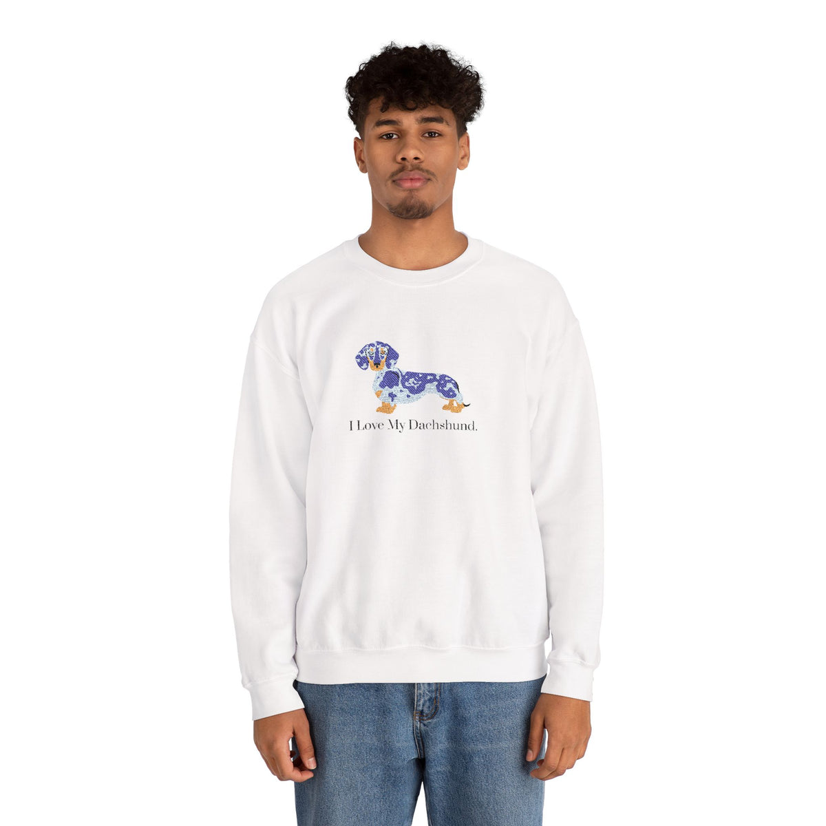 I Love My Dachshund Embroidered Crewneck Sweatshirt