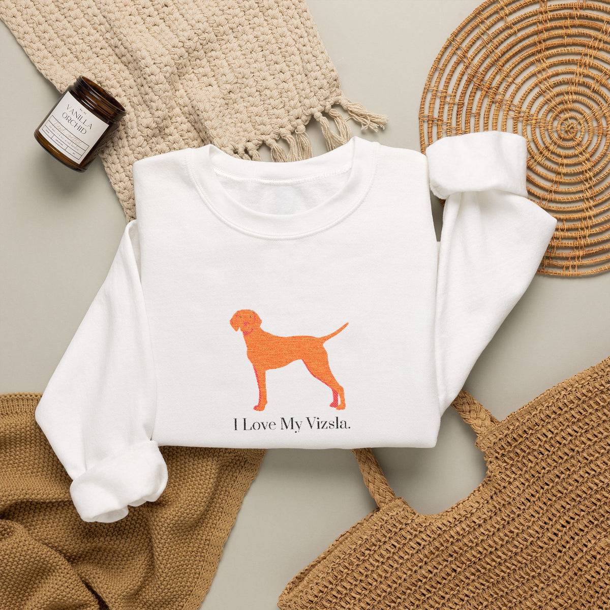 I Love My Vizsla Embroidered Crewneck Sweatshirt