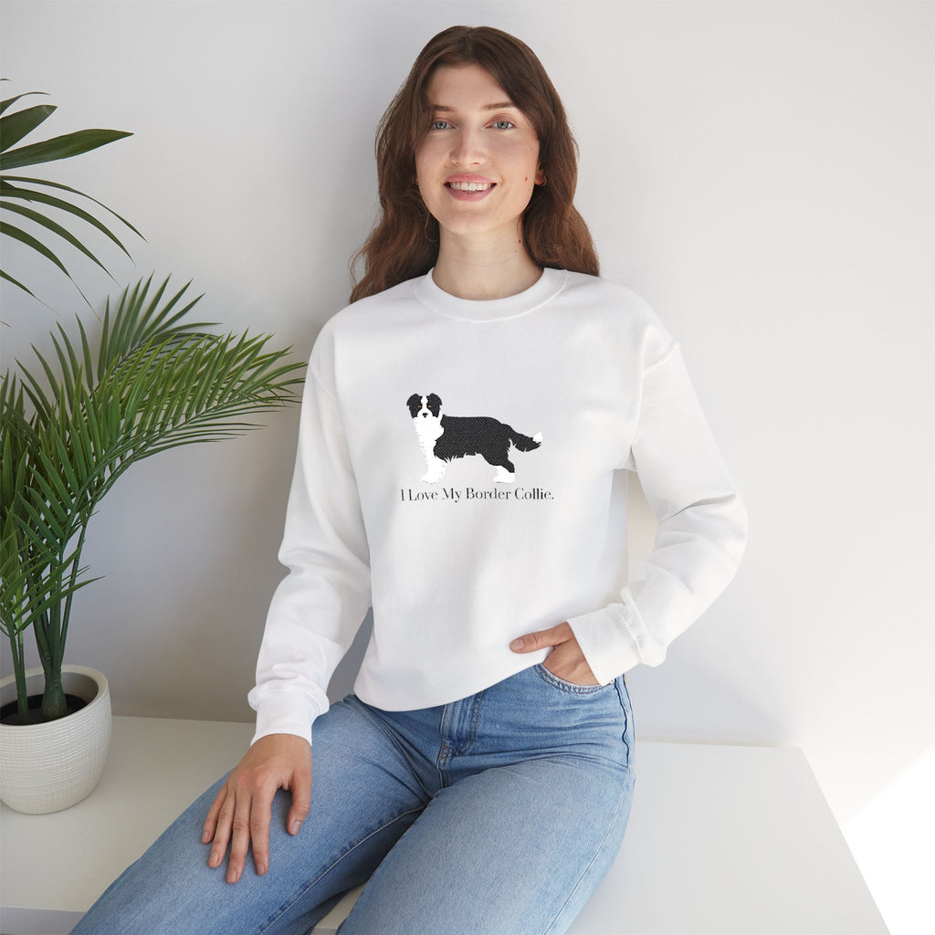 I Love My Border Collie Embroidered Crewneck Sweatshirt