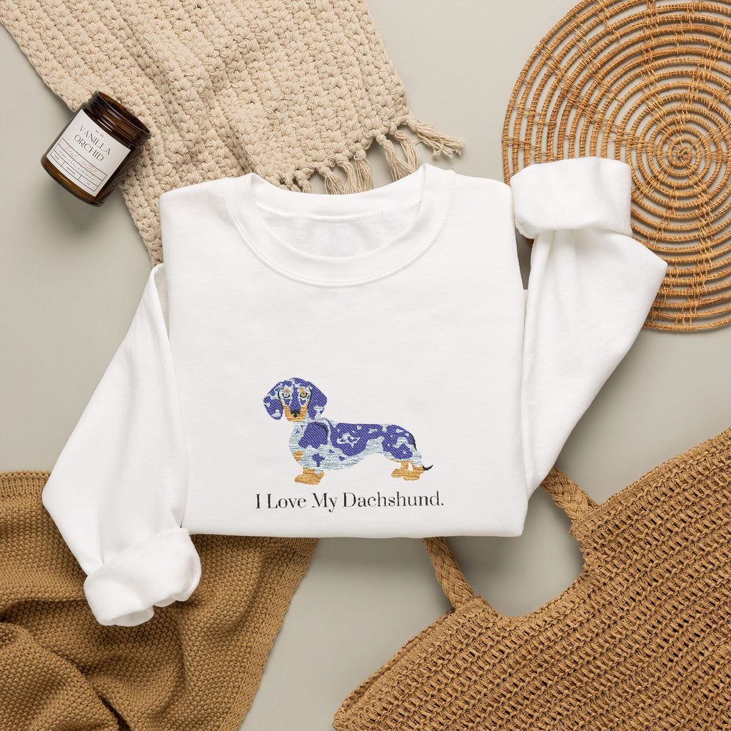 I Love My Dachshund Embroidered Crewneck Sweatshirt