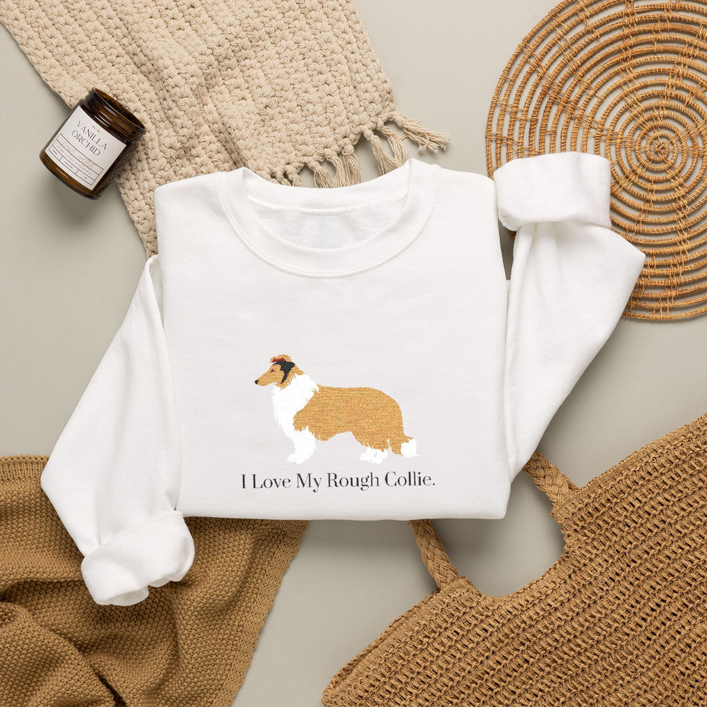 I Love My Rough Collie Embroidered Crewneck Sweatshirt