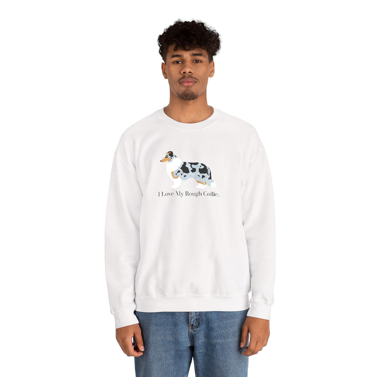 I Love My Rough Collie Embroidered Crewneck Sweatshirt