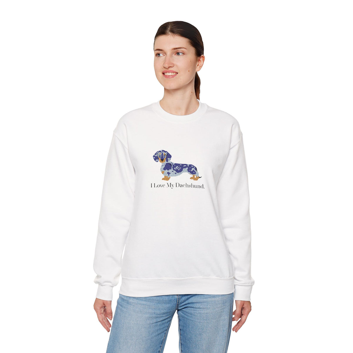 I Love My Dachshund Embroidered Crewneck Sweatshirt