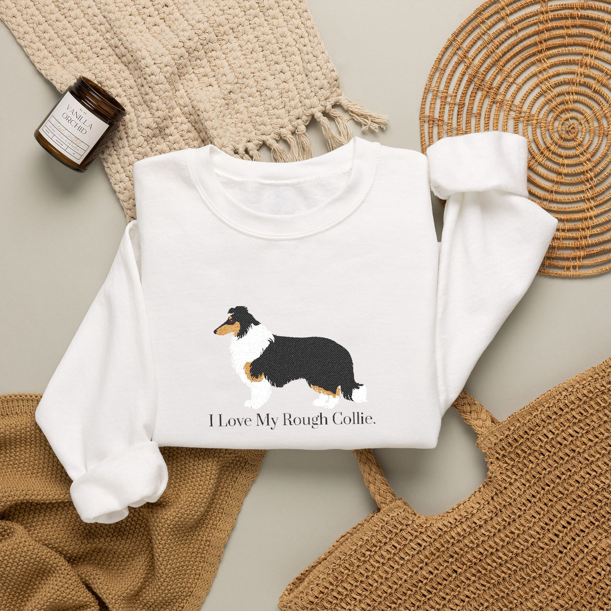 I Love My Rough Collie Embroidered Crewneck Sweatshirt