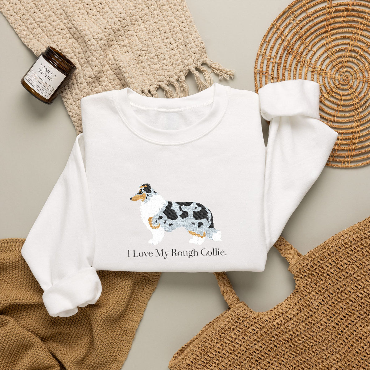 I Love My Rough Collie Embroidered Crewneck Sweatshirt