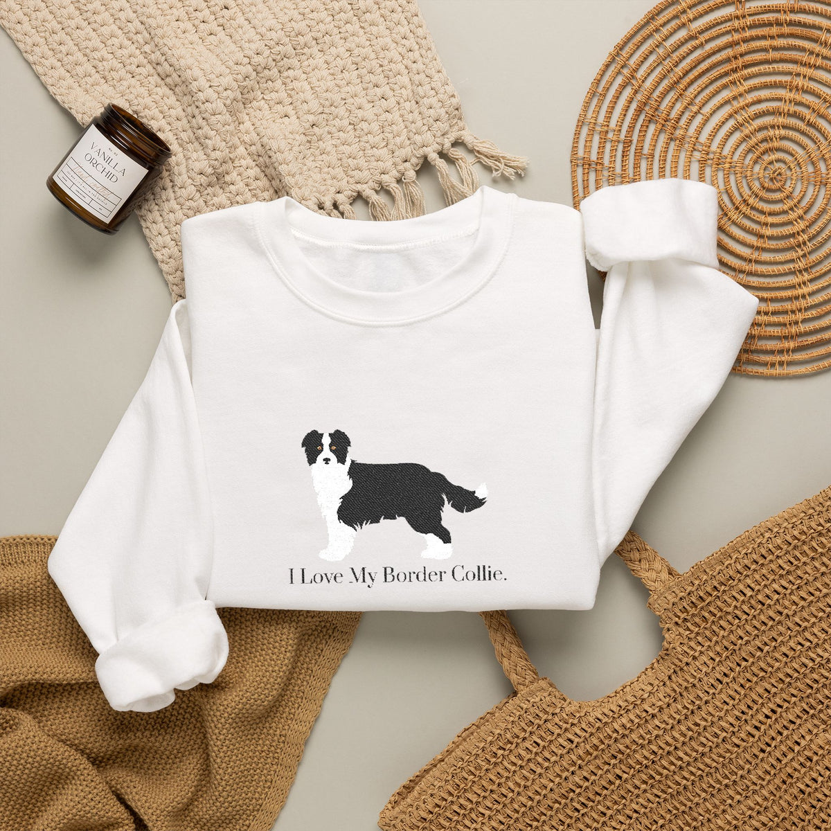 I Love My Border Collie Embroidered Crewneck Sweatshirt