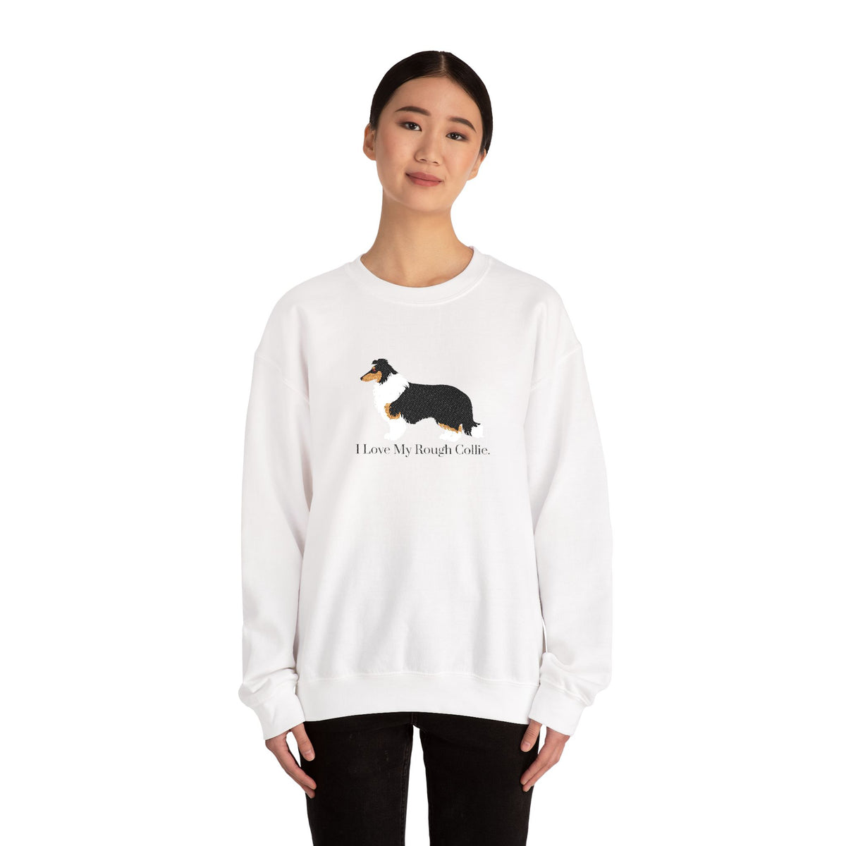 I Love My Rough Collie Embroidered Crewneck Sweatshirt