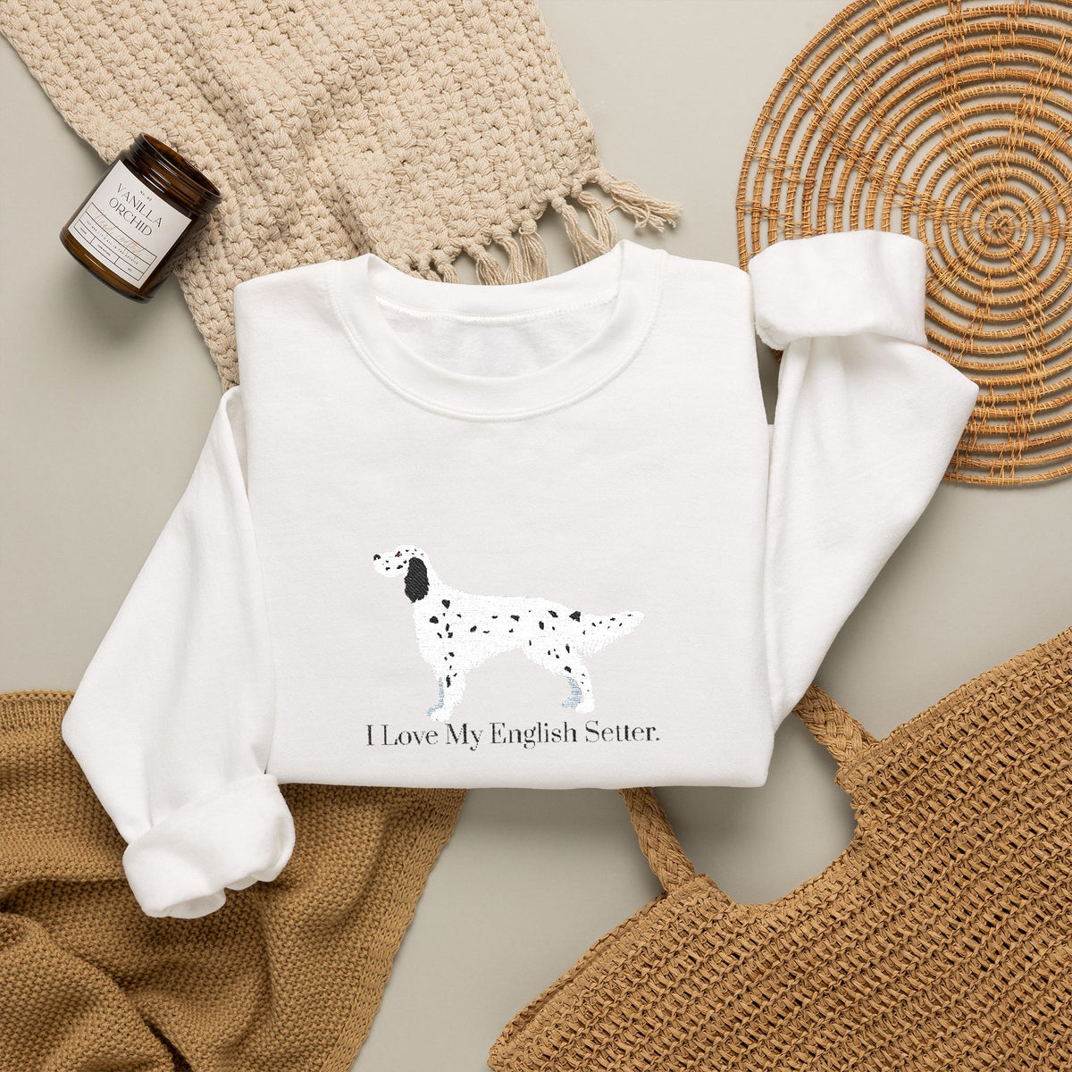 I Love My English Setter Embroidered Crewneck Sweatshirt