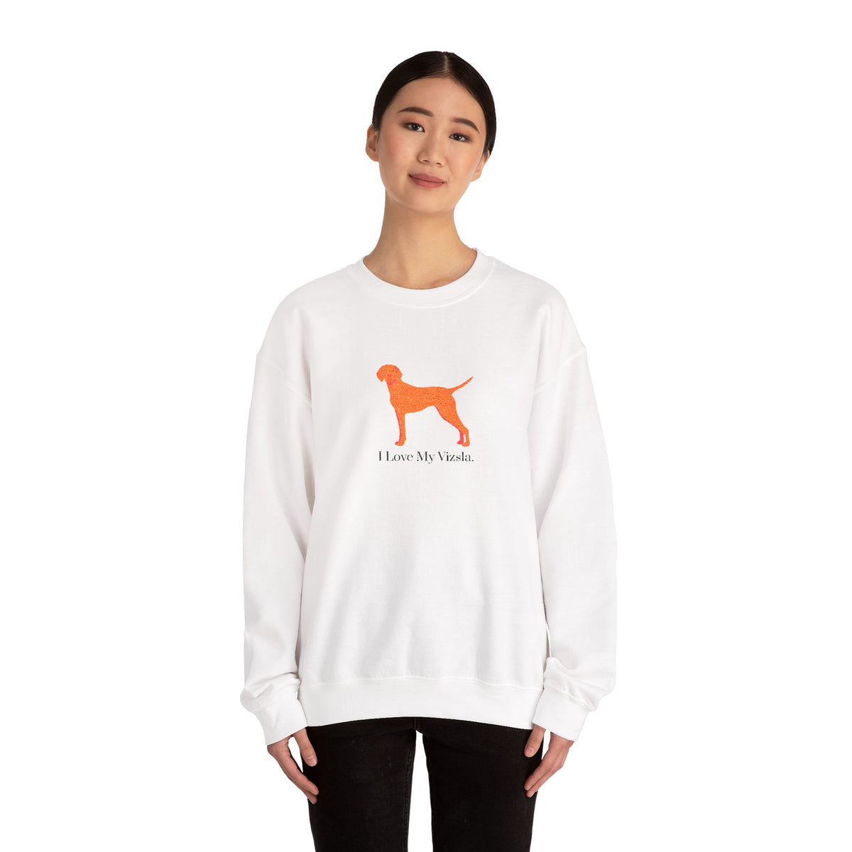 I Love My Vizsla Embroidered Crewneck Sweatshirt