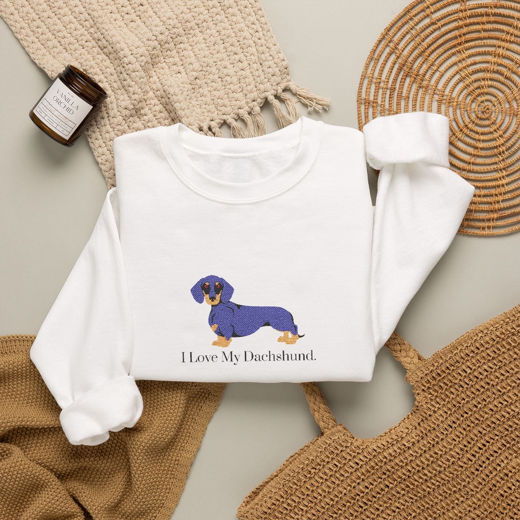 I Love My Dachshund Embroidered Crewneck Sweatshirt
